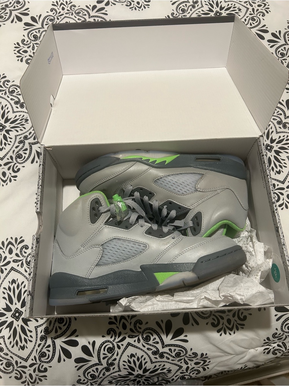 Jordan Kids Gray and Neon Green Retro Sneakers